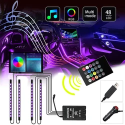 Car Interior Foot Floor Decoration Bulbs Atmosphere Lights RGB LED Strip Lamp USB Wireless Remote Music Control Multiple Modes