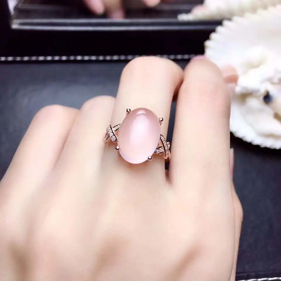 

Natural And Real Rose Quartz luxury ring ring Free shipping gemstone 925 sterling silver Fine jewelry