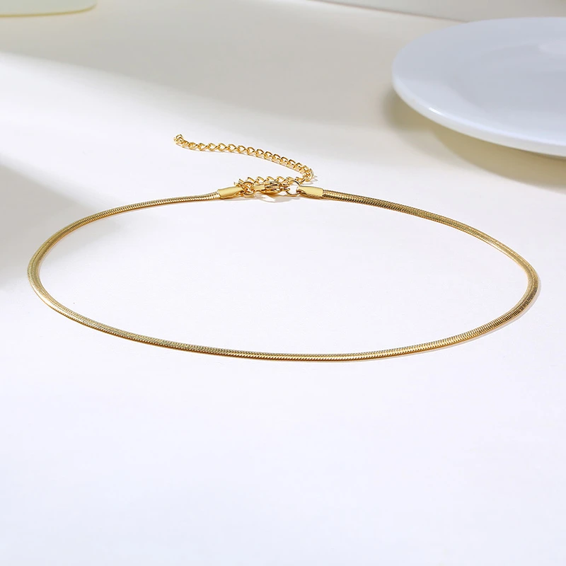 Vnox 4mm Snake Chain Choker Necklaces for Women Gold Color Stainless Steel collar femenino Length Adjustable