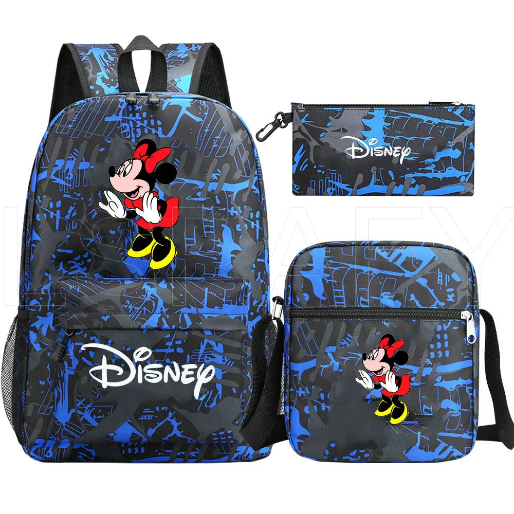 Girls Minnie Mouse Backpack 3 Pcs Set Students Anime School Bags Kids Cartoon Knapsack Teens Laptop Rucksack Bagpack Mochila