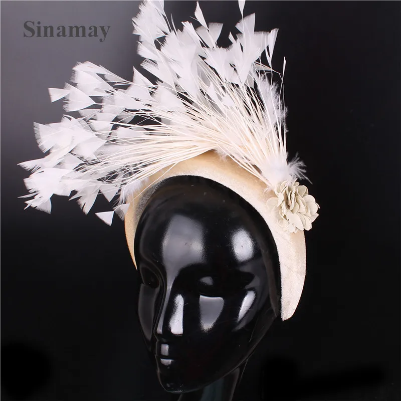 Feather Fascinator Princess Cocktail Thick Headbands New Navy Women Gorgeous Headwear with Brooch Decor Fashion Hair Accessories