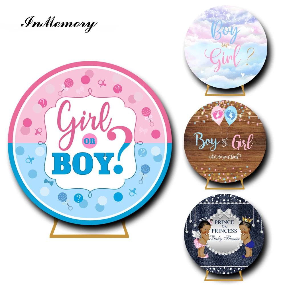 InMemory Gender Reveal Round Circle Backdrop Cover Boy Or Girl Blue Pink Baby Shower Party Photography Background Customized