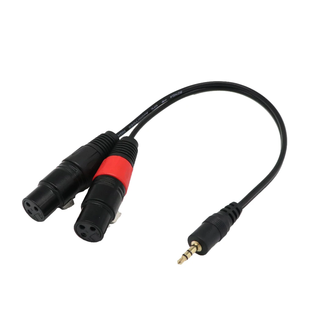 3.5mm 1/8'' TRS Stereo Male Plug TRS Audio Jack to Dual XLR 3pin Female Y Splitter Cable Connecting Cord Stereo Audio 1FT