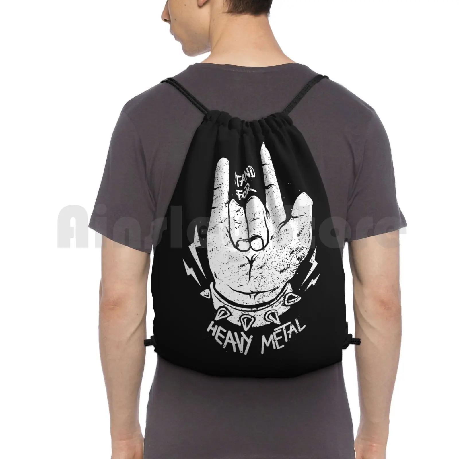 Stand For Heavy Metal Backpack Drawstring Bag Riding Climbing Gym Bag Metal Heavy Metal Music Rocker Punk Punker Quote Quotes