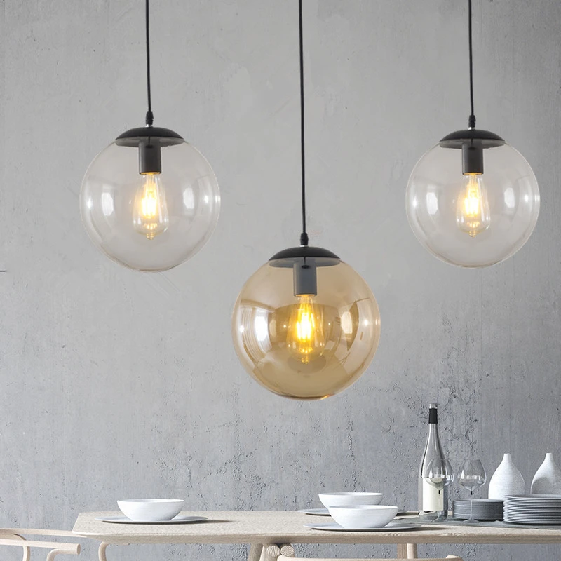 

Glass Ball Pendant Lights Retro Loft Industrial Hanging Lamp Kitchen Led Suspension Luminaire Bedroom Home Decor Light Fixtures