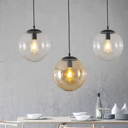 Glass Ball Pendant Lights Retro Loft Industrial Hanging Lamp Kitchen Led Suspension Luminaire Bedroom Home Decor Light Fixtures