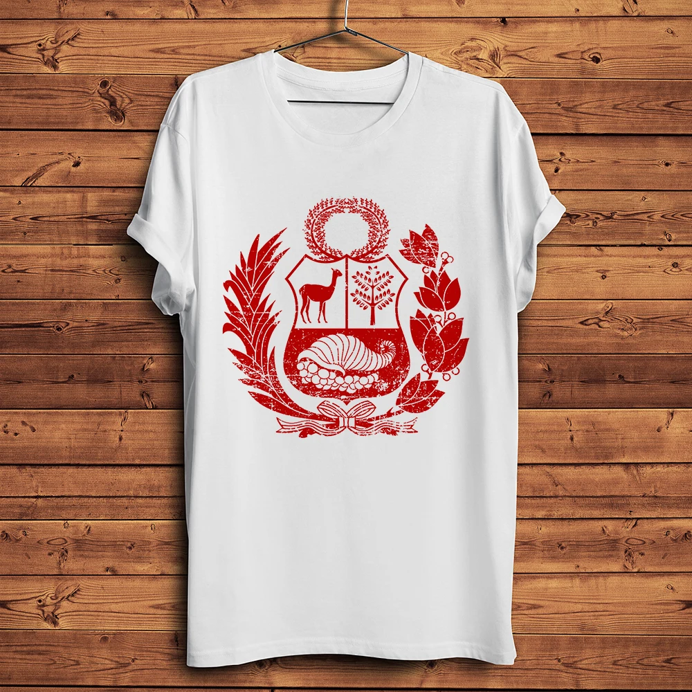 Peru flag badge unisex cool t shirt men summer new white Casual short sleeve homme unisex streetwear tshirts