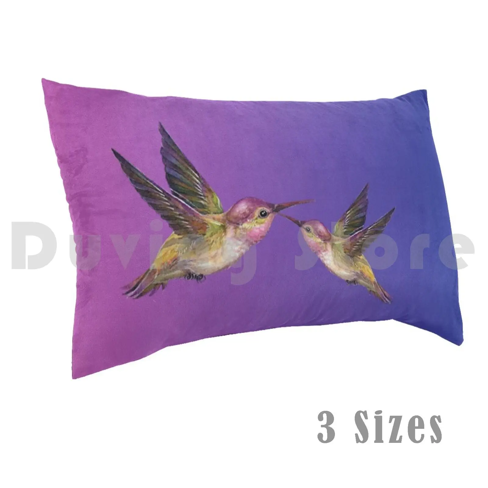 Purple Hummingbird Duo Pillow Case Printed 50x75 Hummingbird Bird Wildlife Nature Fly Garden Hummingbird Art