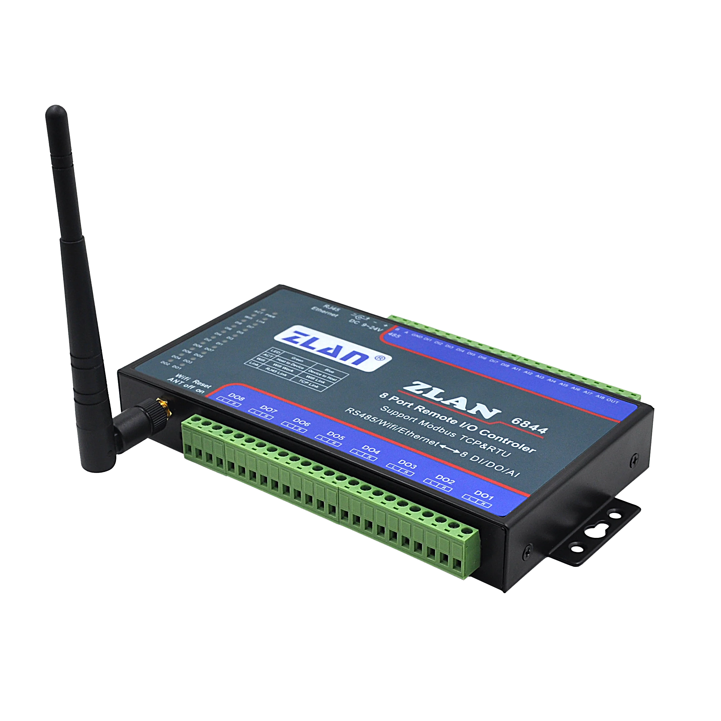 ZLAN6844 8 channel AI DI DO WIFI + LAN + Modbus TCP RTU i/o module Remote IO Controller data collector