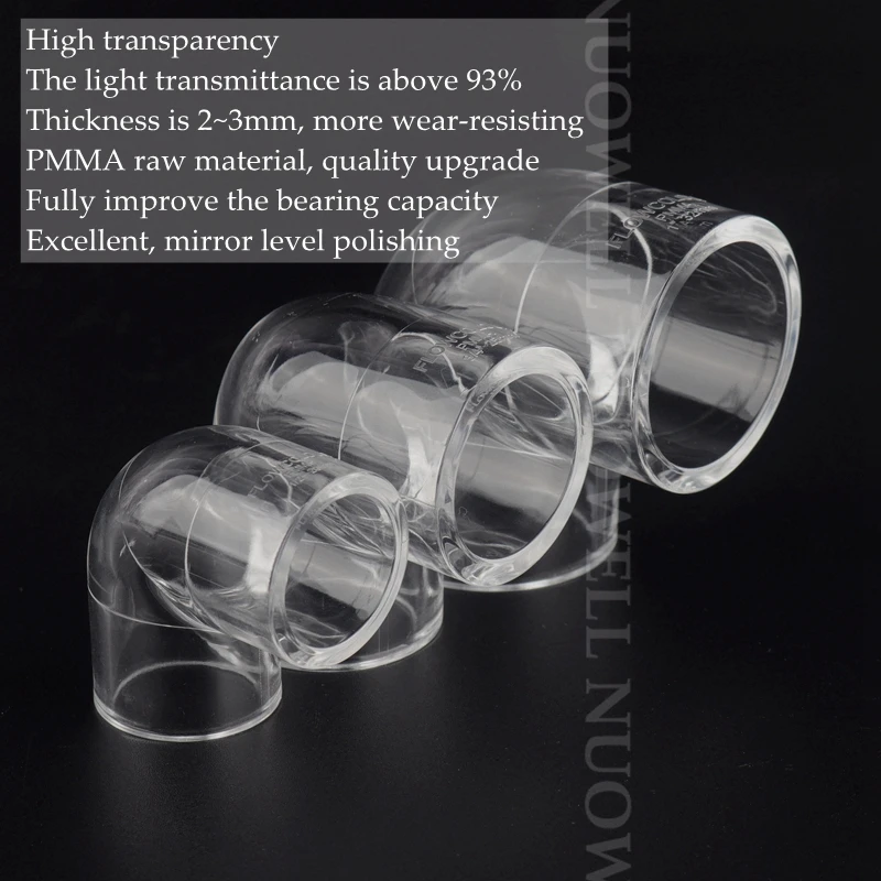 2-10 sztuk średnica wewnętrzna 20/25/32mm 90 stopni akrylowe równe złącze kątowe akrylowe łączniki rurowe lekki wysoki Transprent