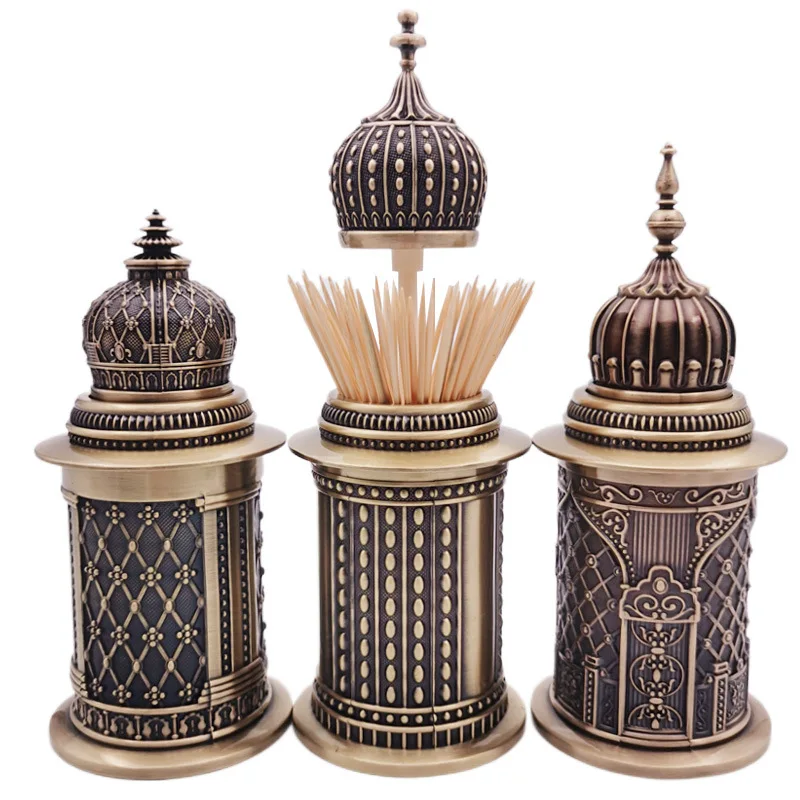 European Retro Style Living Room Hand-pressed Metal Creative Toothpick Holder Push-type Automatic Toothpick Box Home