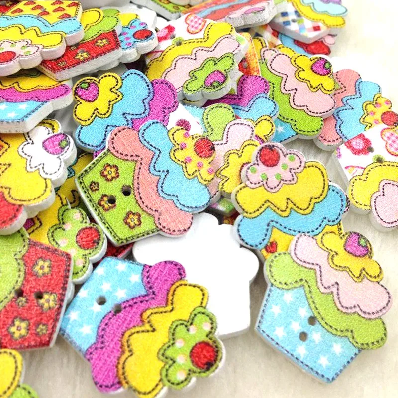 New 50pcs Mix Cake ice cream Wood Buttons Sewing Mix Lots WB254