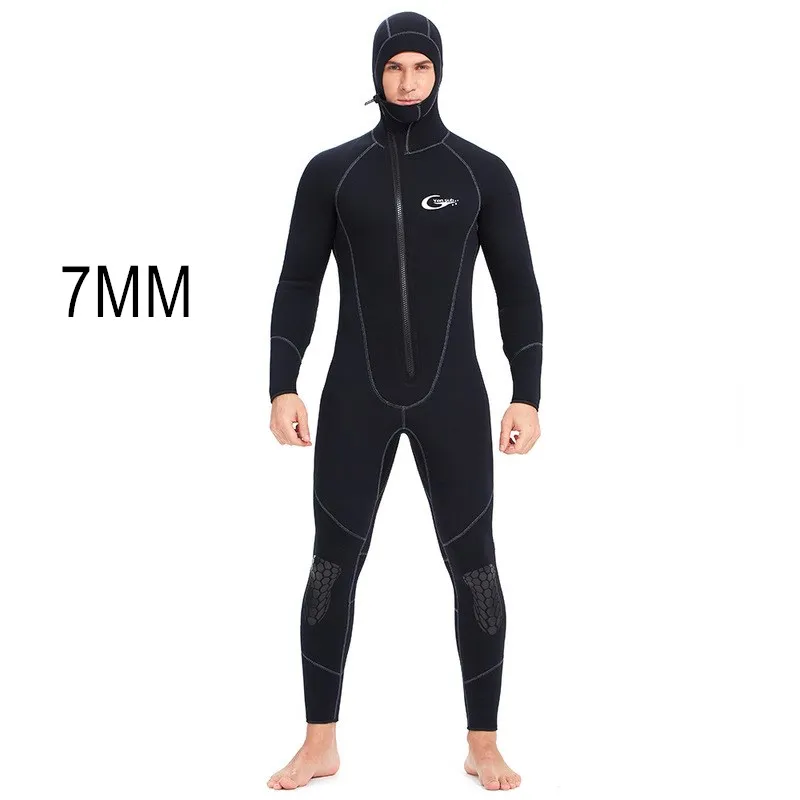 YONSUB 7MM Scuba Men Neoprene Diving Suit With Hooded Underwater Hunting Surfing Front Zipper Spearfishing Snorkeling Wet Suit