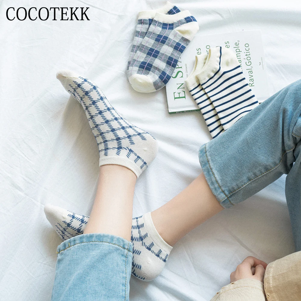 New Fashion Checked Striped Women Socks Cotton Casual Spring Autumn Street Popular Campus Fresh Style Socks Gifts Dropshipping