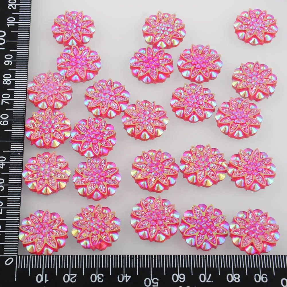 Hzao AB colore 15 pz 18mm( 0.71in) fiore resina due fori rosa caldo strass bottoni Flatback vestiti artigianato fai da te