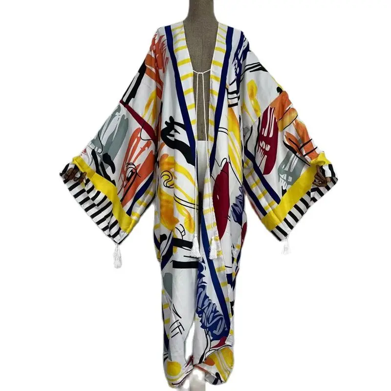 Caftan Autumn 2024 WINYI Women Cardigan Loose Long Dress Cocktail Party Boho Maxi African Holiday Batwing Sleeve kimono