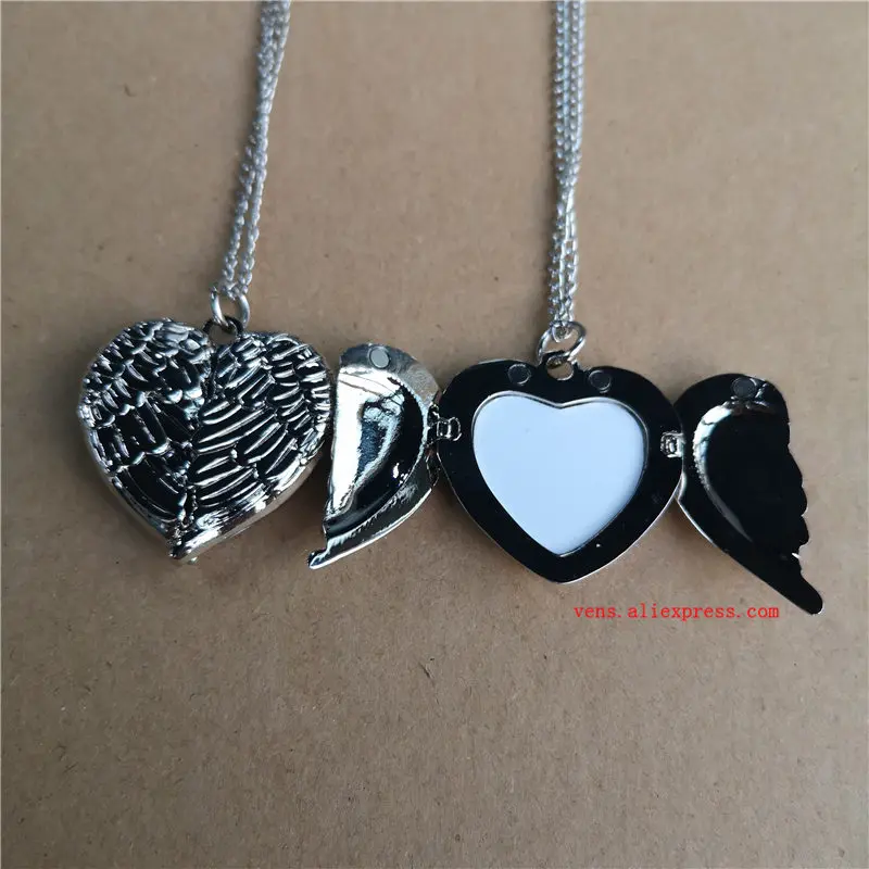 sublimation blank angel wings locket photo necklaces pendants fashion hot transfer printing blank jewelry consumables  10pcs/lot