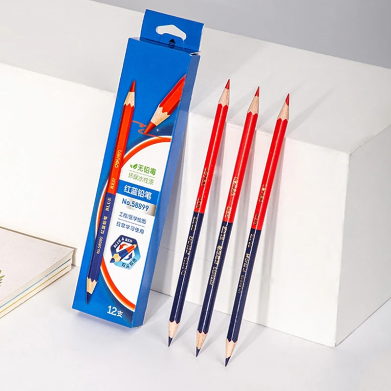 Writing Stationery 12pcs Red&Blue Double Head Pencil HB Soft Lead Wooden Colored Pencil For Hand Builders Joiners Tool Mark