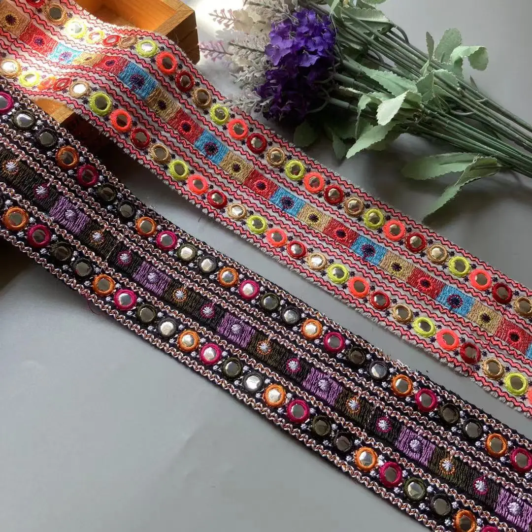 1 Yards Lace Trim Floral Sequined Webbing Ribbon Ethnic Clothing Embroidered Bridal Lace Sew Accessories Embroidery Crocheted