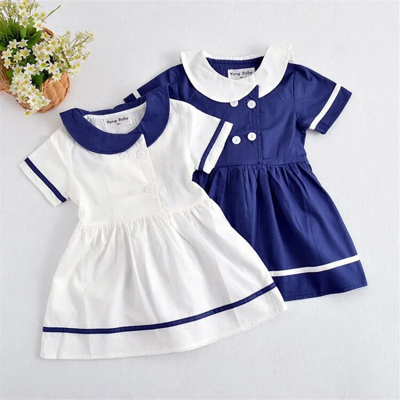 Tonytaobaby Summer New Baby Girl Navy Dress Children's Lapel Princess  Girls Dresses