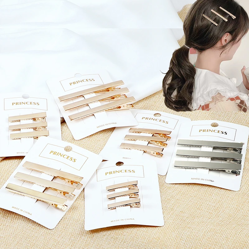 10pcs/Lot 3.1-8cm Silver-Color Gold Color Hair Clips Flat Barrettes Metal Hairpins DIY Simple Hair Accessories For Women Girl