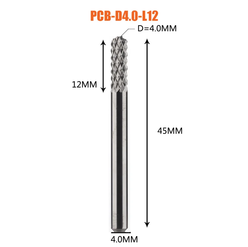 Dreanique 1 stuk Volhardmetaal Corn End Mill freesbits D0.8, 1.0, 1.6, 1.8, 2.4, 3.1 PCB freesgereedschap