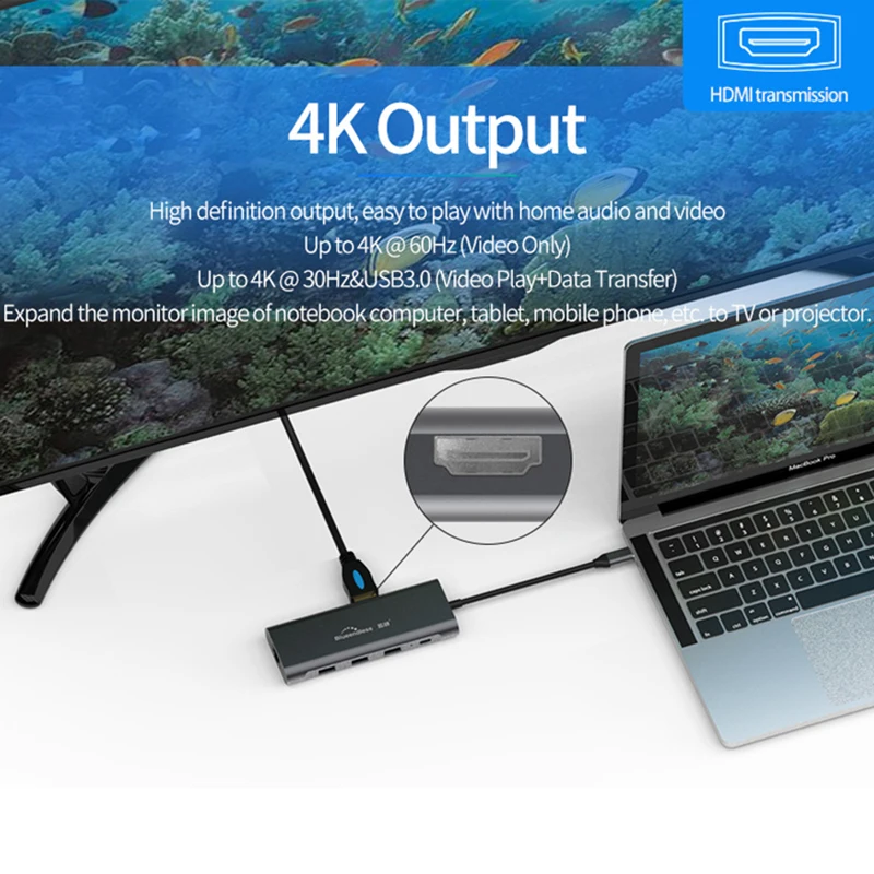 USB-C نوع C 3.1 الفاصل 3 منفذ USB C HUB إلى متعدد USB 3.0 HDMI محول لماك بوك برو USB C HUB محطة إرساء الكمبيوتر المحمول