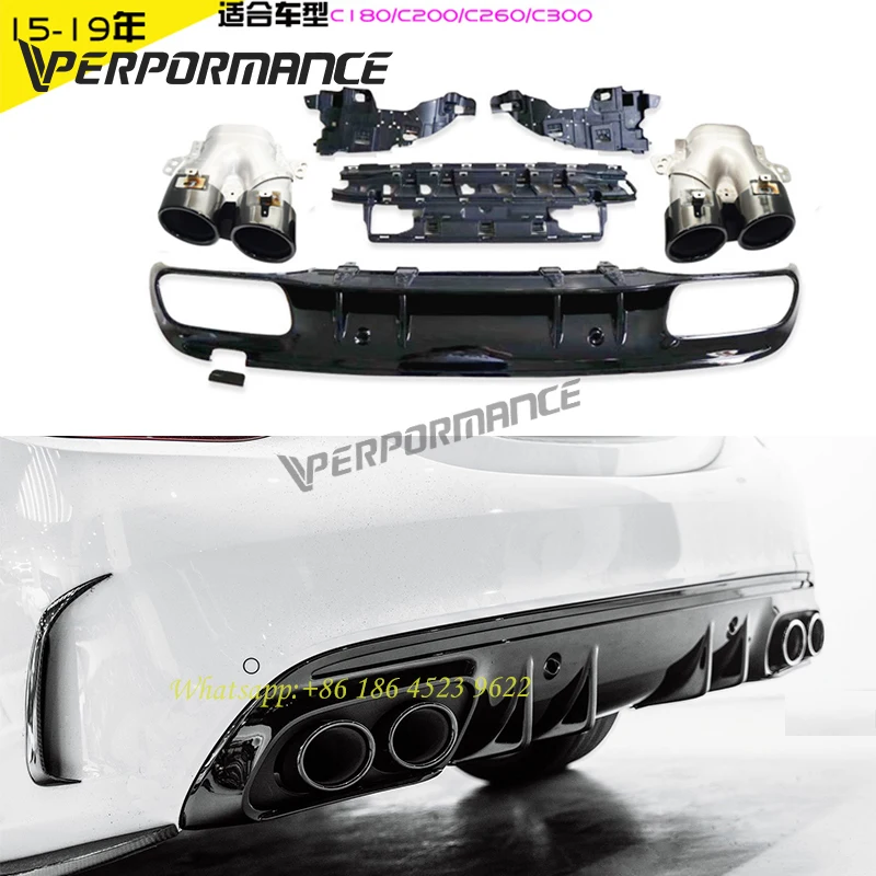 

W205 C43 design rear diffuser with tips for C180 C200 C260 C300 to C43 A style back lip 15-19y sport car