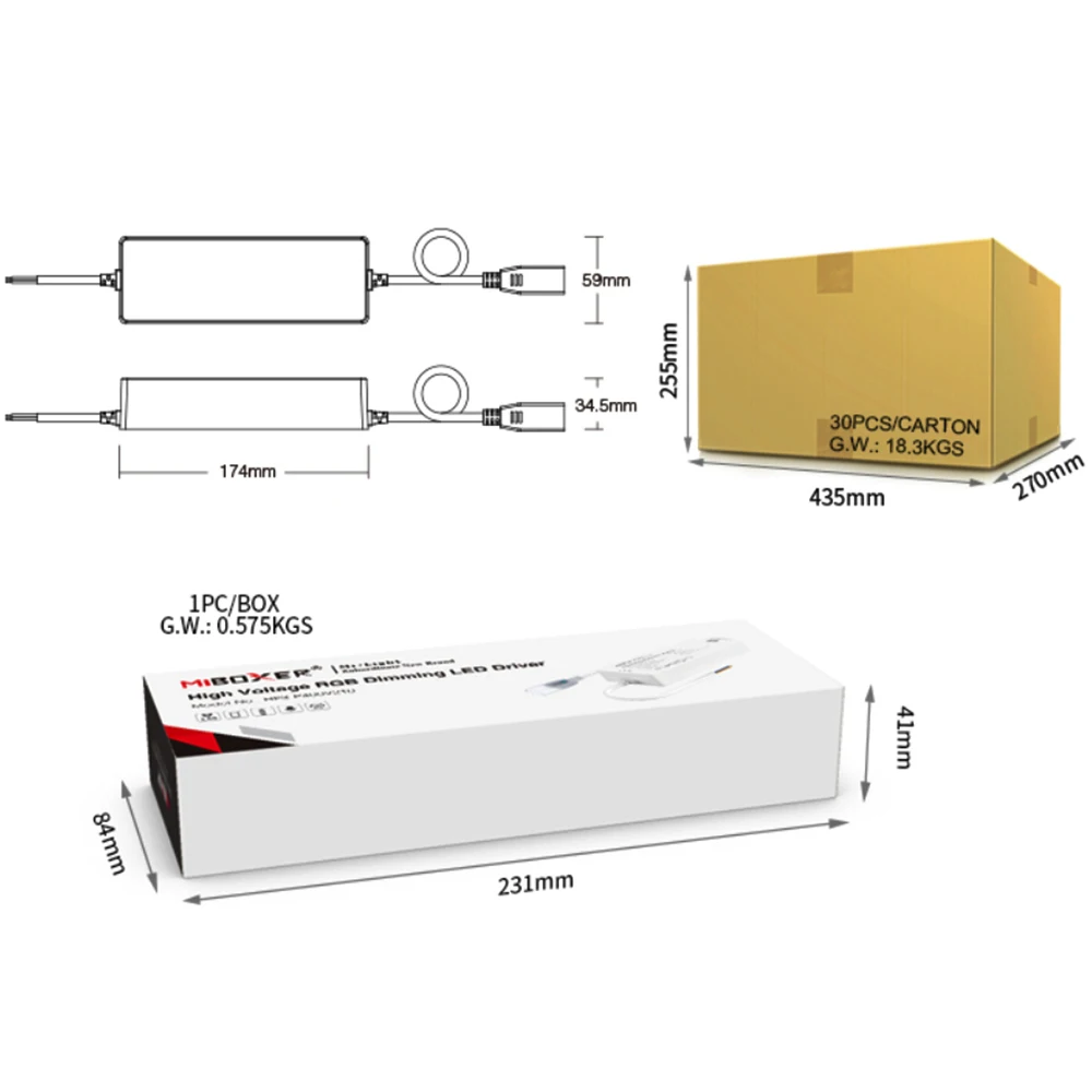 Miboxer AC220-240V HF3-P400V210 2.4G Rf Afstandsbediening Hoogspanning Rgb Dimmen Led Driver Rgb/Cct Licht Strip