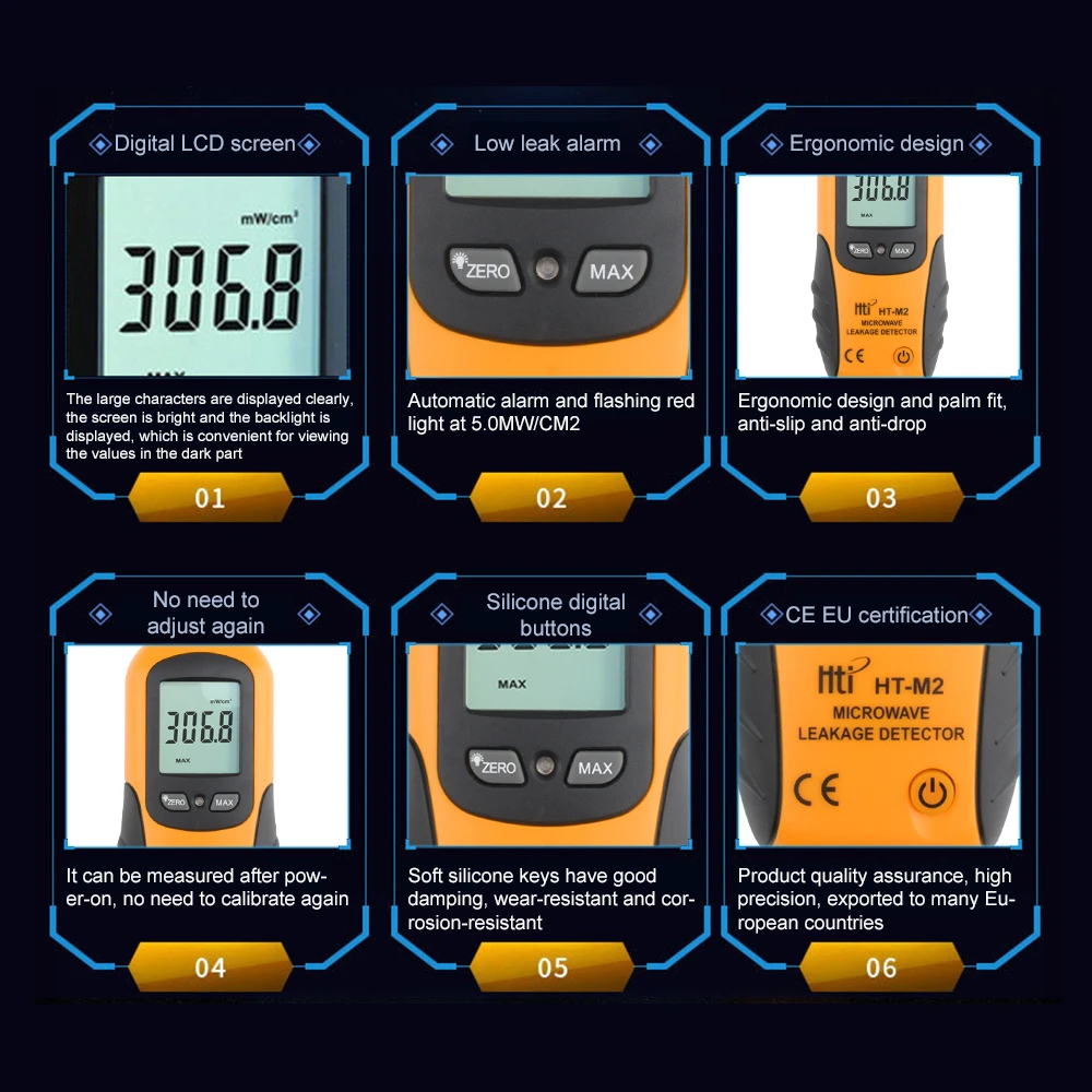 Tester LCD 0-9.99mW/cm2 dell\'esposizione del Tester di radiazione di alta precisione del rivelatore di perdite di microonda digitale professionale