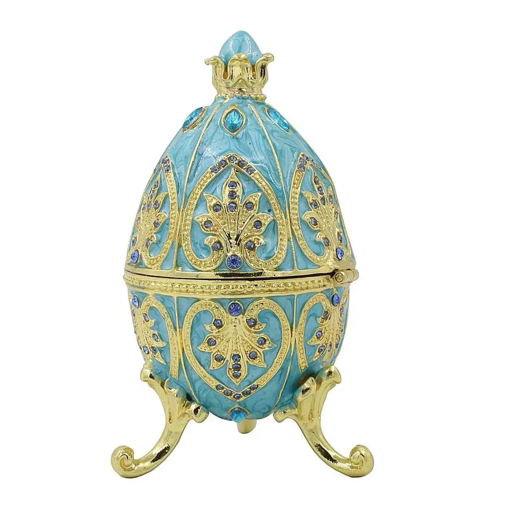 Easter Egg Trinket Box Hand-Painted Crystal Decorative Hinged Jewelry Ring Holder Storage Box, Alexander Palace Collectible