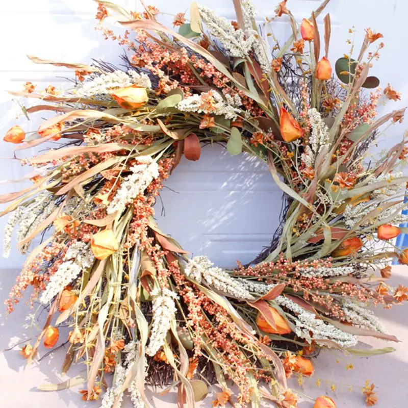 24 Inch Fall Wreath Front Door Wreath Grain Wreath Harvest Gold Wheat Ears Circle Garland Autumn Wreath for Front Door Wedding