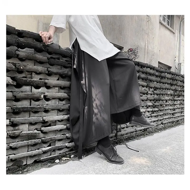 Ladies Pant Skirt Spring And Autumn New Dark Elastic Waist Irregular Skirt Shape Design Fashion Seven Minutes Wide Leg Pants