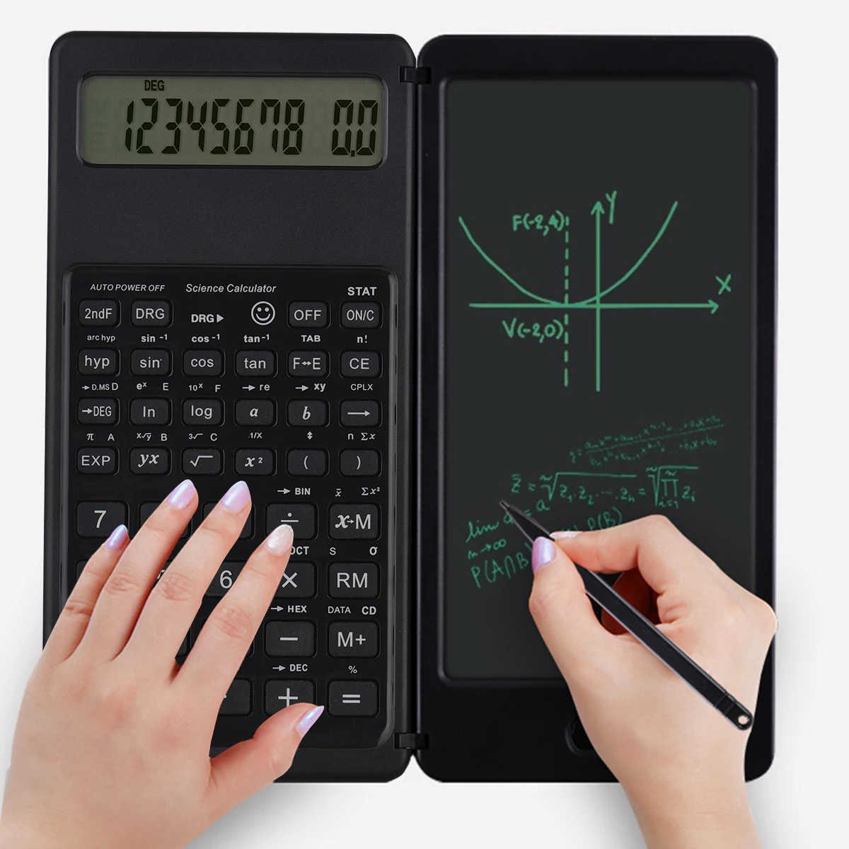 Calculadora científica plegable, pantalla grande Digital de 10 dígitos con tableta de escritura borrable, almohadilla de dibujo Digital, calculadora matemática