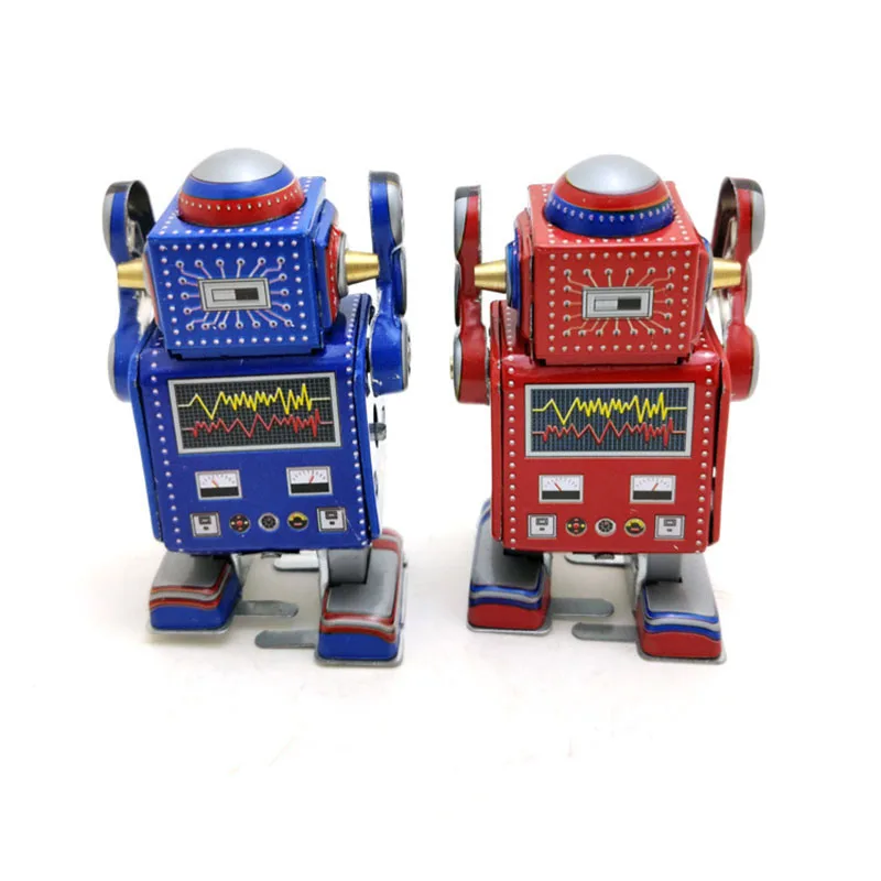 Mini Walk Tin Robot Clockwork Toy 8cm Cute Childhood Winder Vintage Handmade Crafts Collection Figure Metal Gift Wind Up Toys