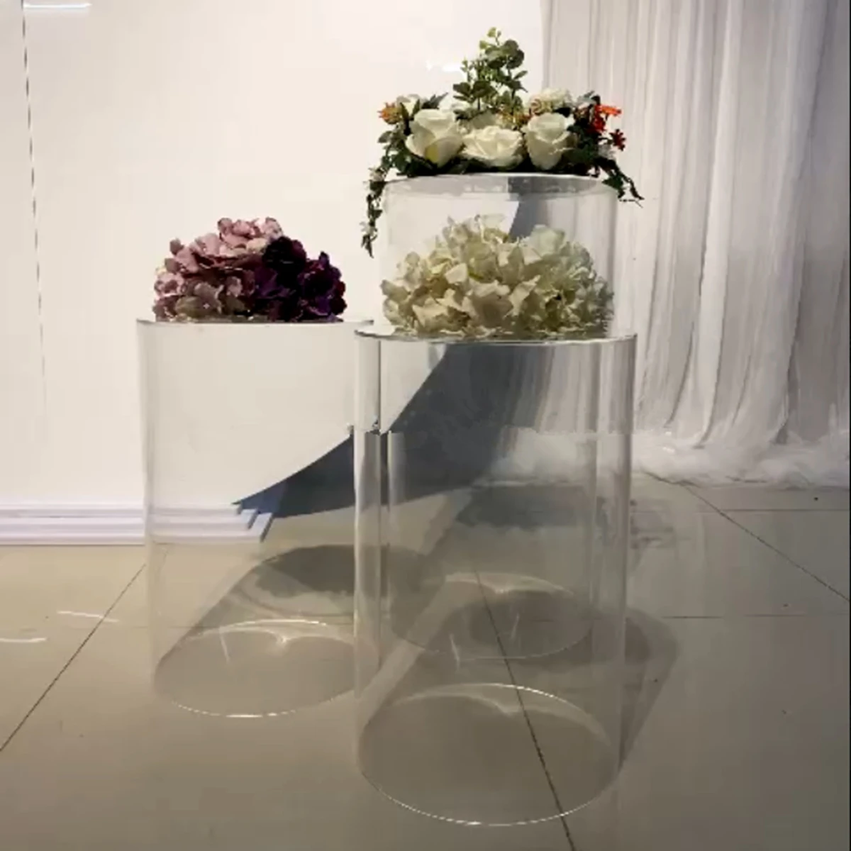 

5pcs/set)No big circle)Clear Acrylic Floor Vase Flower Stand , Wedding Column crystal Centerpiece Vases event Decoration 1245