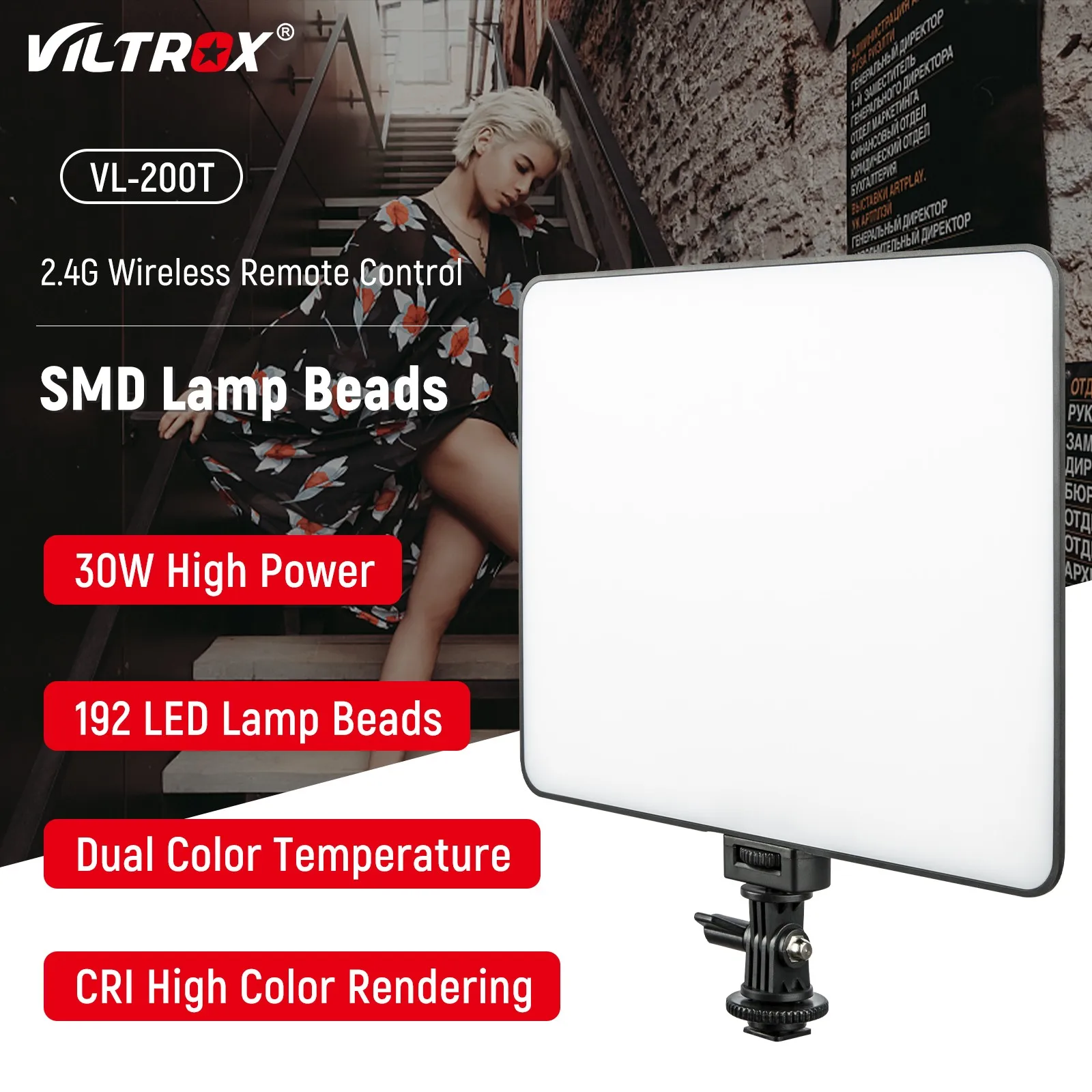 Imagem -05 - Lâmpada Led Regulável Iluminação do Painel de Luz de Vídeo Controle Remoto sem Fio Slim Bi-color Fotografia Estúdio Youtube 30w Viltrox-vl200t