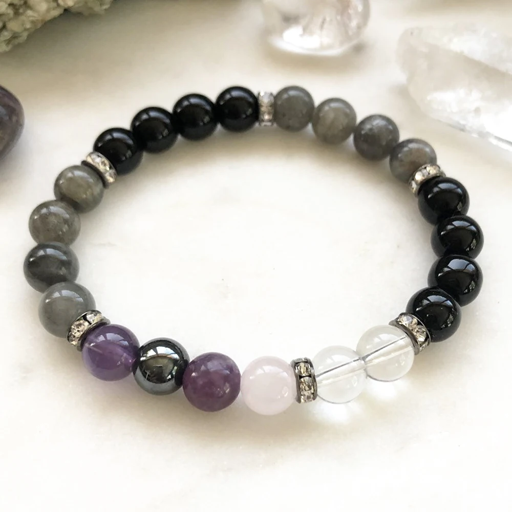 

MG0844 New Arrival MIxed Gemstone Bracelet Natural Labradorite Black Onyx Bracelet Balance Protection Mala Bracelet