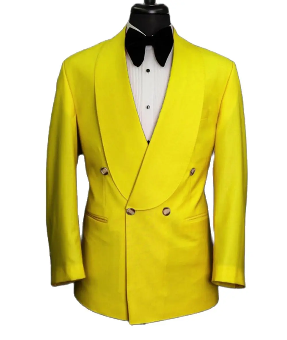 Multi Color Groomsmen Yellow Blazer Trousers Groom Suits Sets For Man Shawl Lapel Wedding Clothing Party Wear 2pcs Jacket+Pants