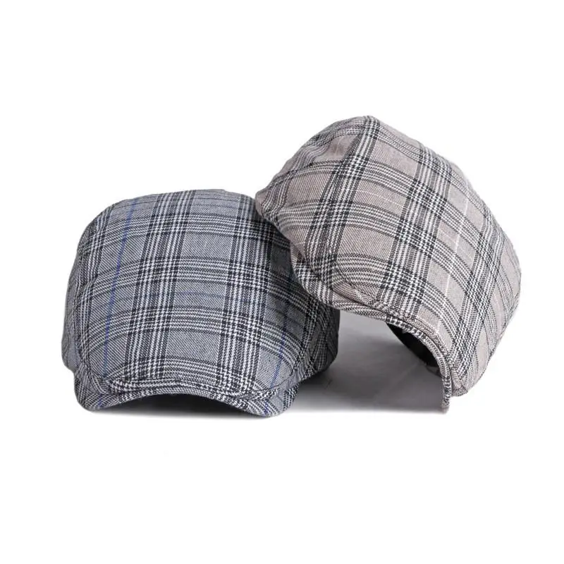 LDSLYJR 2021 Cotton Spring Summer plaid Newsboy Caps Flat Peaked Cap Men and Women Painter Beret Hats 130