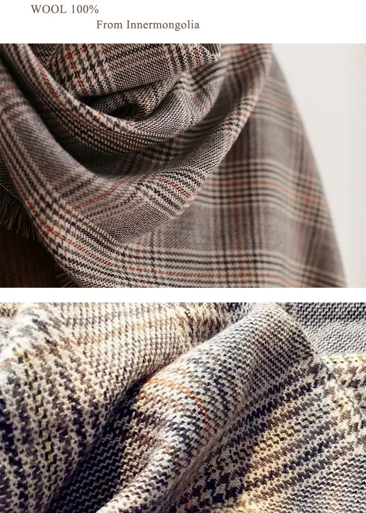 Designer Plaid Frauen Schal Wolle Hahnentritt Warme Lambwool Herbst Winter Schals schals luxus marke neck bandana pashmina Warps – Detail 14