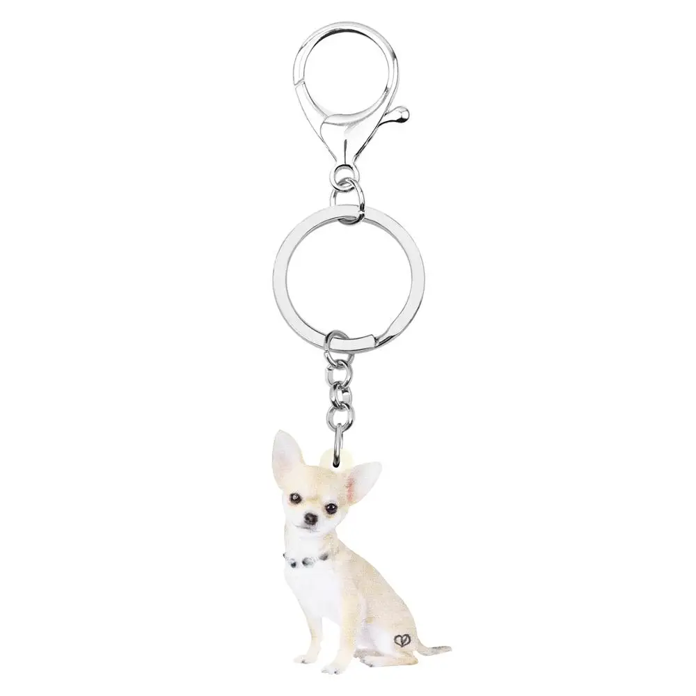 Bonsny Acrylic Cute Chihuahua Dog Keychains Keyring Original Pet Animal Key Chain Jewelry For Women Kids Gift Bag Purse Charms