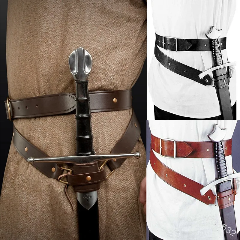 

Medieval Renaissance Sword Holder PU Belt Waist Sheath Adult Men Larp Warrior Pirate Viking Knight Cosplay Leather Buckle Strap