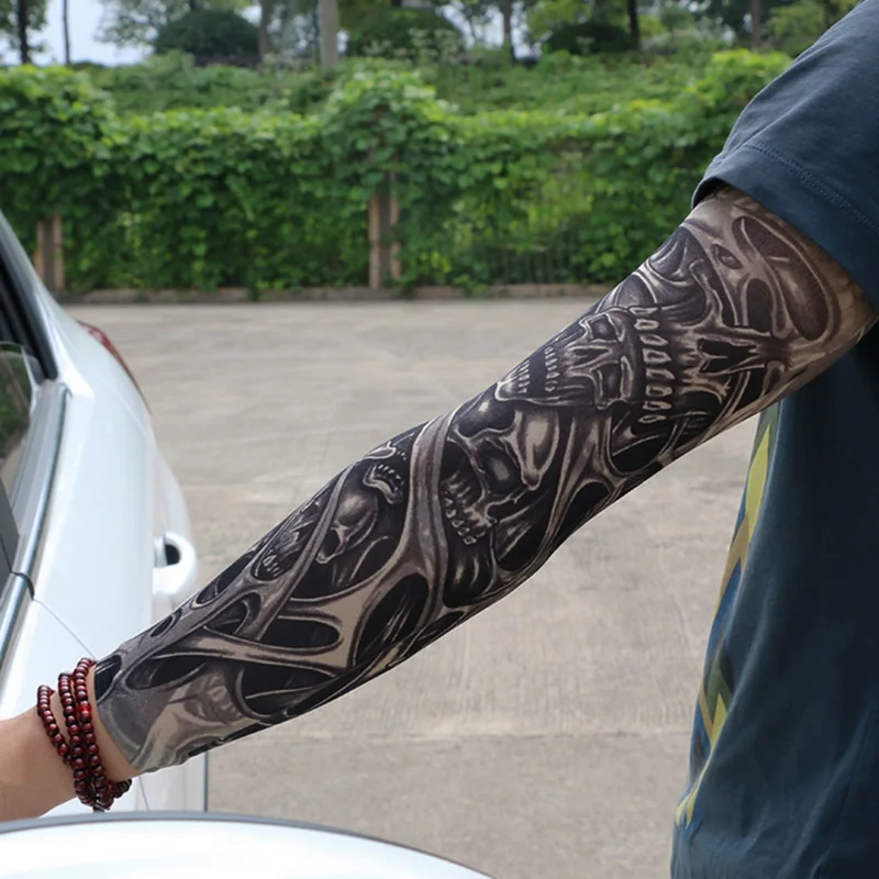 Fake Tattoo Arm Warmers for Men and Women, Cycling Sleeves, Sunscreen, UV Sun Protection, Outdoor Driving, 1Pc