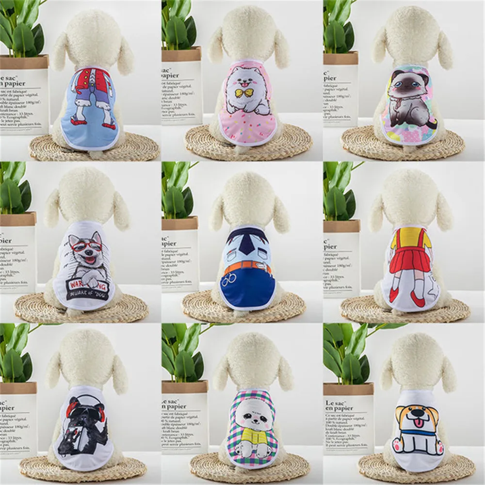 OIMG Small Dog Clothes Hot Cartoon Funny Dog Shirts Cat Pomeranian Bichon Chihuahua Puppy Summer Clothes Mesh Dog T-shirts