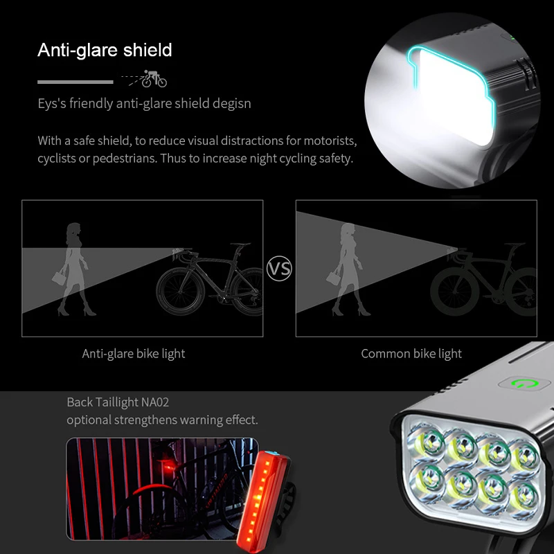 2022 Upgrade Powerful Bike Lights Front and Back 8 LED Super Bright USB Rechargeable Bicycle Headlight 17+ Hours NKX8