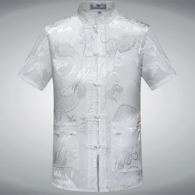 Men New Arrival Shirt Chinese Traditional Style Frog Mandarin Collar Dragon Shirt Silky Tang Suit Clothing Kung Fu Tops Fashion