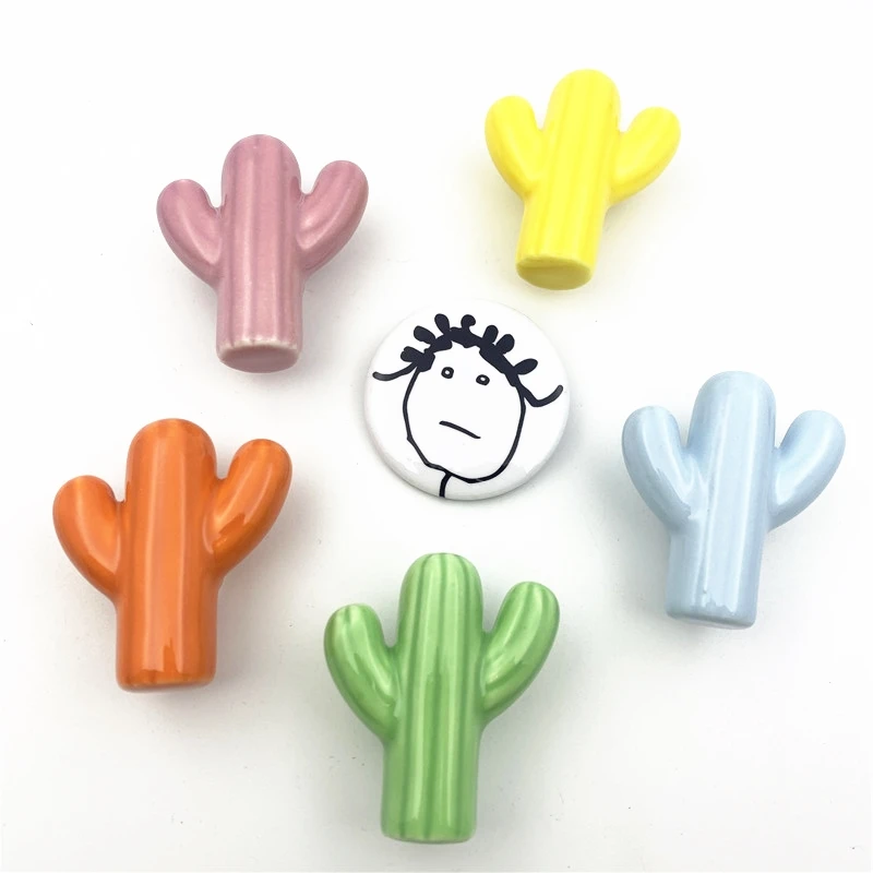 LCH Instagram Style Ceramic Green Pink Cactus Knob Children Room Hardware Museum Cabinet Knobs Drawer Knobs for Kids/Children