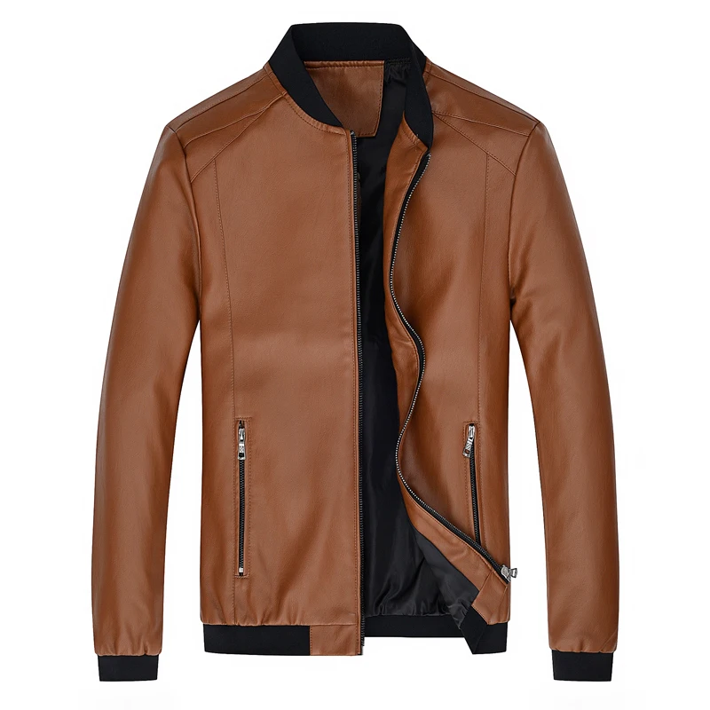 

New Men Casual Leather Jacket Stand Collar Motorcycle Biker Leather Jacket Coat Men Slim Fit Leather Clothing chaqueta cuero