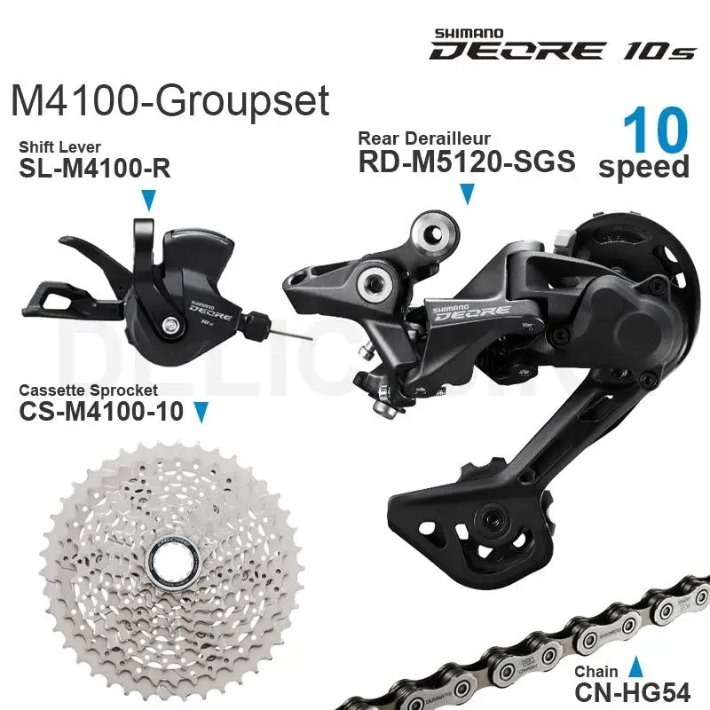 SHIMANO DEORE M4100 10v Groupset M4100 Shifter Cassette Sprocket and M4120 / M5120 Rear Derailleur HG54 Chain- 10-speed